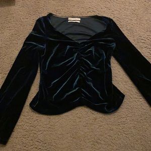 Urban Outfitters Long Sleeve Green Velvet Top